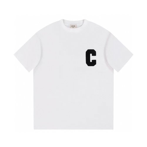 Celine Embroidered Logo Half-Sleeve T-Shirt, Pure Cotton