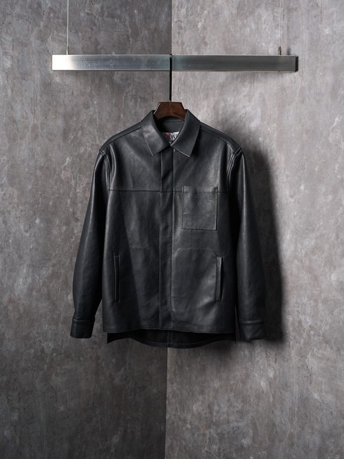 Loewe Matte Black Leather Jacket with Embossed Logo