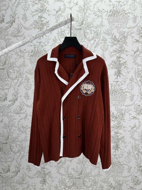 Louis Vuitton Red Double-Breasted Jacket with Embroidered Chest Detail