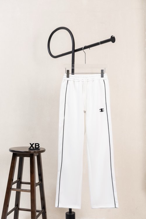 Celine Black and White Embroidered Straight-Leg Pants