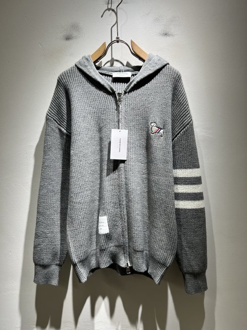 Thom Browne Knitted Wool Cardigan with Logo and Stripes