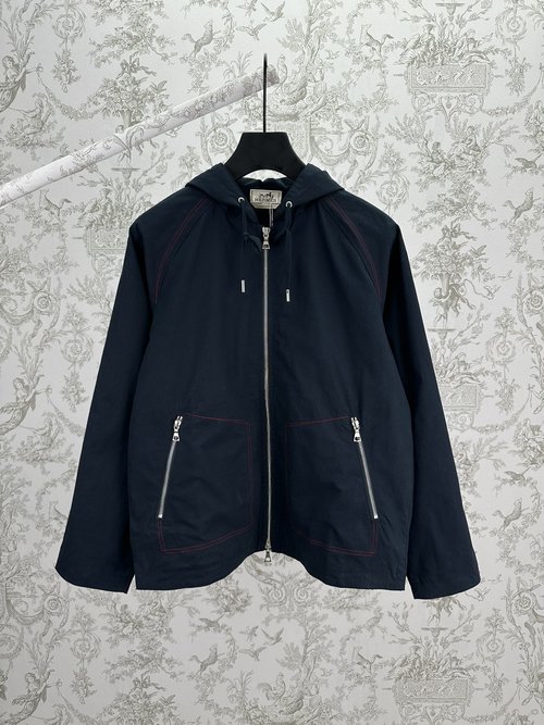 Hermes Hooded Long Sleeve Zippered Jacket