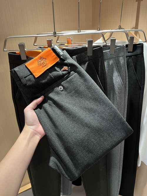 Hermes Premium Cashmere Straight-leg Trousers with Logo
