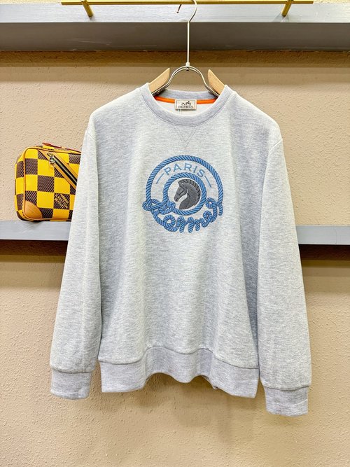 Hermes Wool Long Sleeve Sweatshirt with Classic Logo