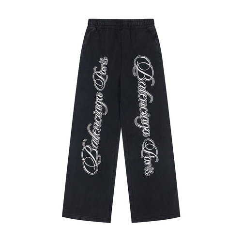 Balenciaga Logo Embroidery Washed Casual Trousers