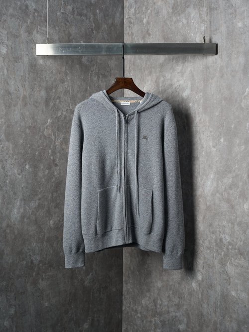 Burberry Cashmere Zip Cardigan with Horse Embroidery