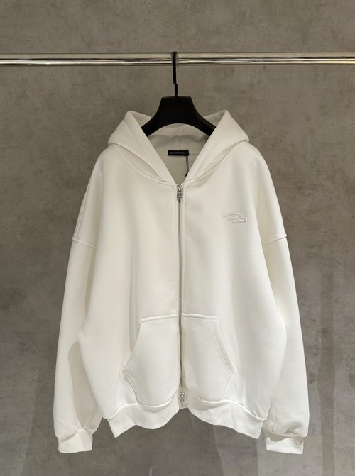 Balenciaga Luxury Zip-up Hooded Sweatshirt Featuring Laser-cut Designs