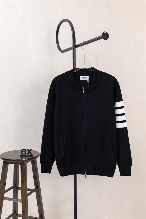 Versace Knitted Jacket with Four-stripes and High-quality Fabric