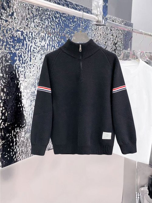 Thom Browne Knit Half-Zippered Pullover, Warm and Comfortable