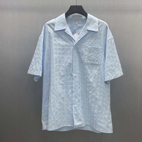 Loewe Blue Checked Pocket Embroidered Short Shirt