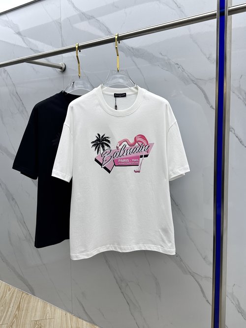 Balmain Vintage-Modern Print Short Sleeve Cotton Tees