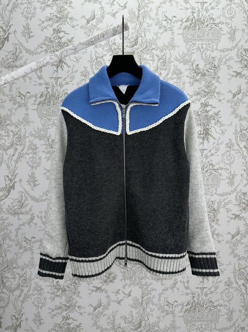 Bottega Veneta Color-block Zipper Stand Collar Sweater