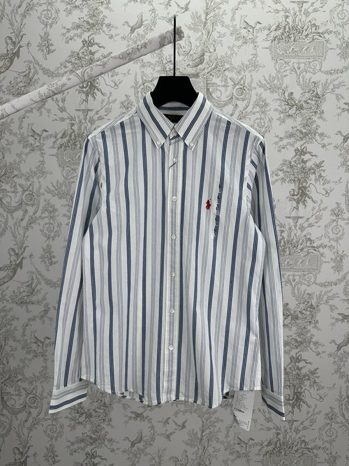 Loewe Blue Stripe Shirt with Red Embroidered Logo