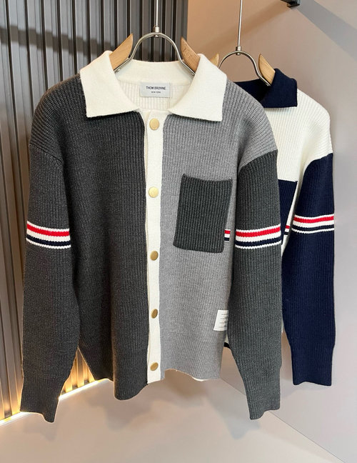 Thom Browne Soft Knit Wool Sweater with Striped Design