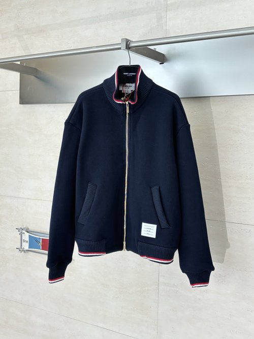 Thom Browne Color-Woven Label Zippered Collar Jacket with Fine Craftsmanship