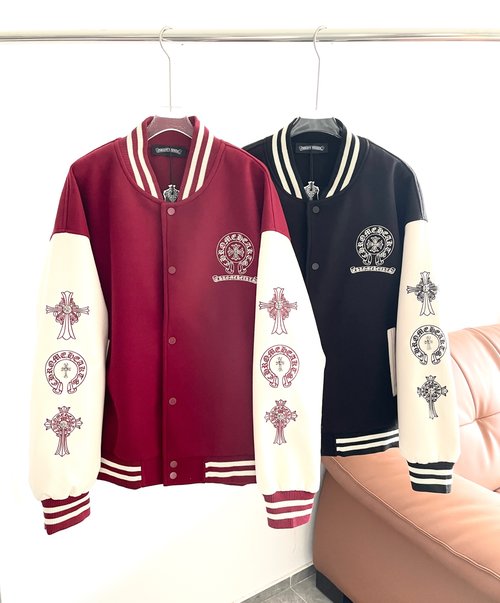 Chrome Hearts Double-Layer Baseball Jacket with Cross and Horseshoe Details
