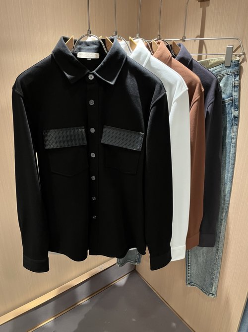 Bottega Veneta Solid - Color Shirt with Leather Logo Design