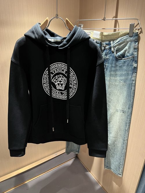 Versace Premium Cotton Hoodie with Eye-Catching Logo