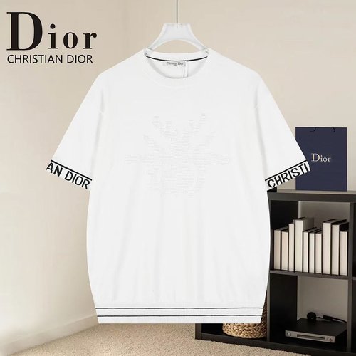 Dior Jacquard Round Neck Cotton Short Sleeve Sweater