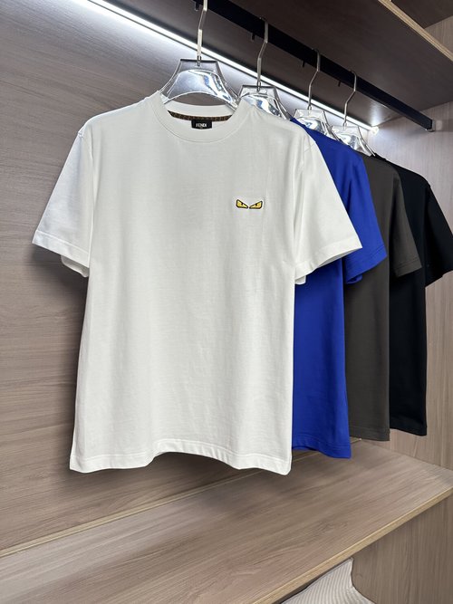 Fendi White Casual Round Neck Short Sleeve T-Shirt