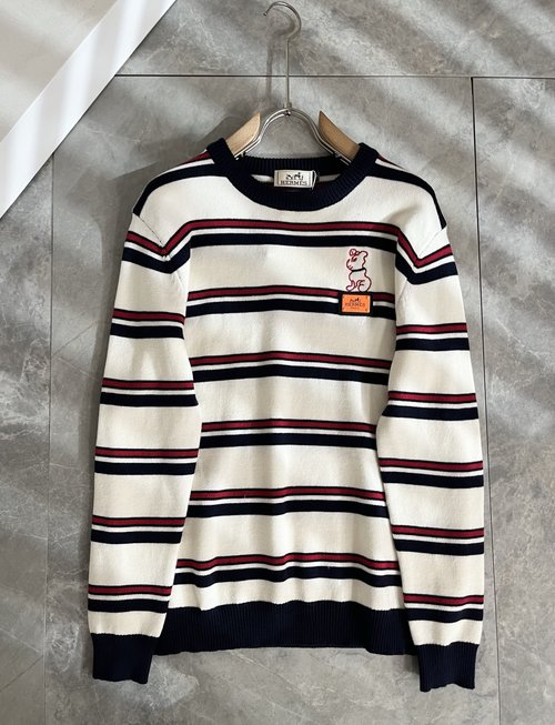 Hermes Christmas Red Knitted Wool Sweater with Logo