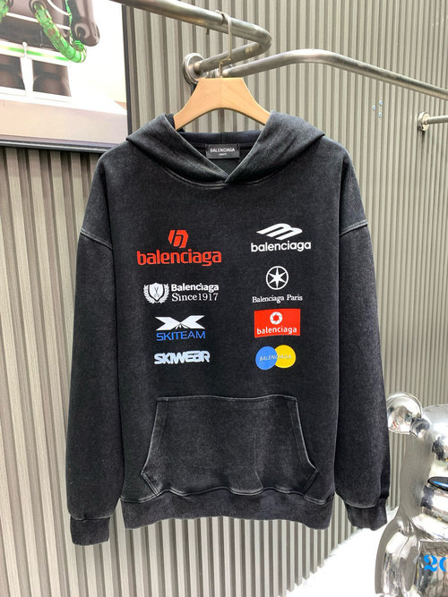 Balenciaga Multi-Element Printed Logo Washed Hoodie