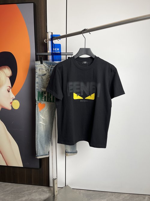 Fendi Cotton Short Sleeve T-Shirt with Logo, Two Colors