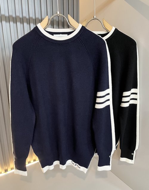 Thom Browne Premium Knitted Wool Sweater with Classic Stripes