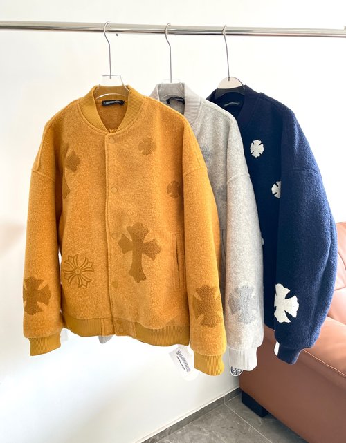Chrome Hearts Embroidered Logo Thick Wool Baseball Jacket
