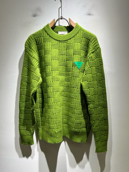 Bottega Veneta Solid Color Knit Wool Sweater with Leather Logo