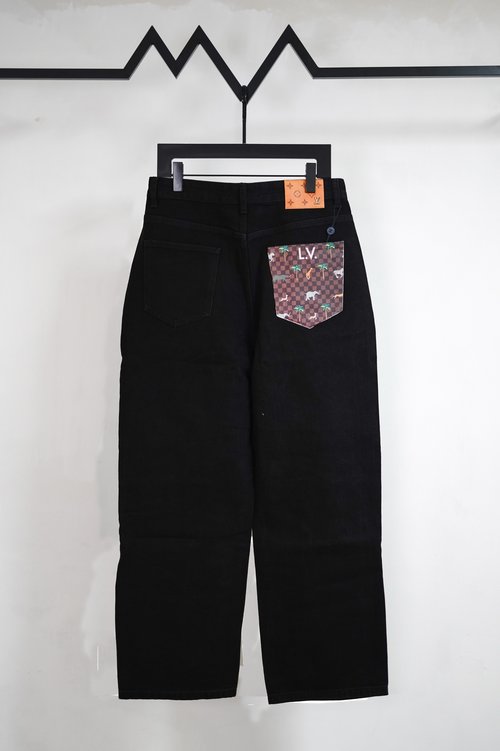 Louis Vuitton Animal Print Straight Leg Jeans with Premium Wash