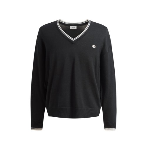 Celine Wool V-Neck Sweater with Embroidered Logo