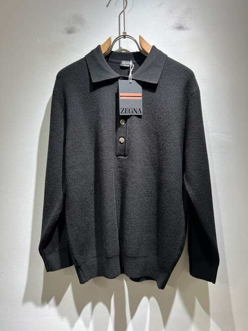 Zegna Casual Knit Pullover with Logo Leather Design