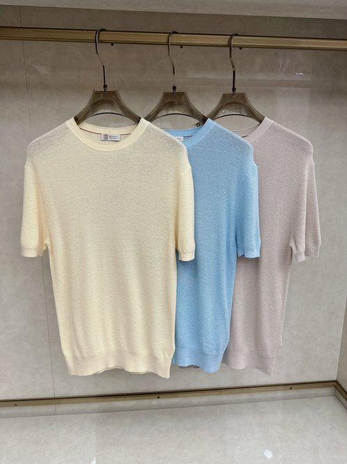 Brunello Cucinelli Solid Color Knitted Short Sleeve T-Shirt
