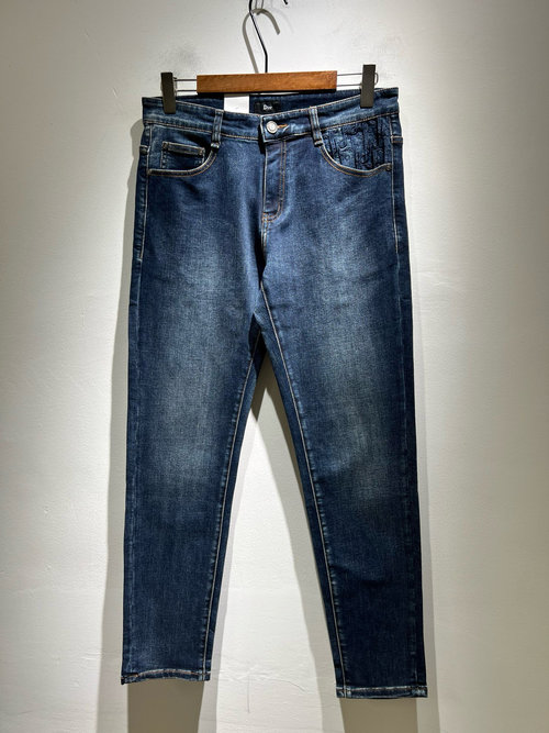 Dior Washed Straight Jeans with Leather Logo
