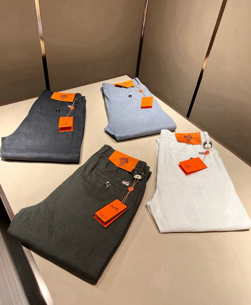 Hermes High - end Linen Straight - leg Casual Trousers
