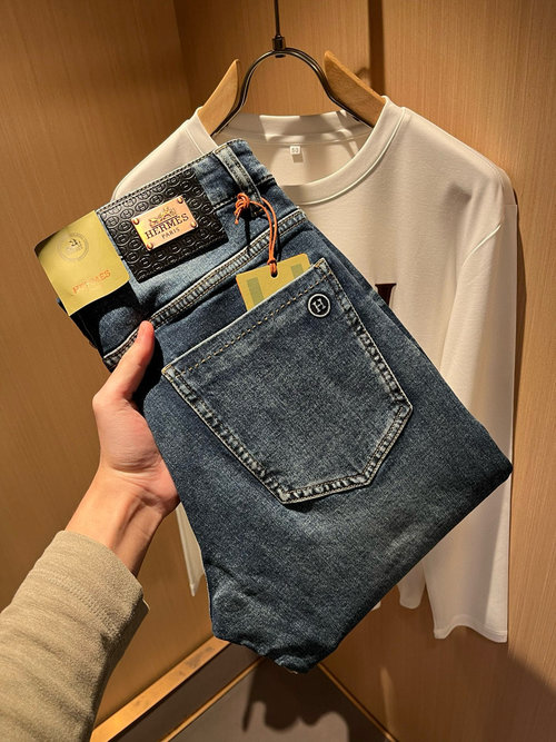 Hermes Premium Denim Jeans with Exquisite Craftsmanship
