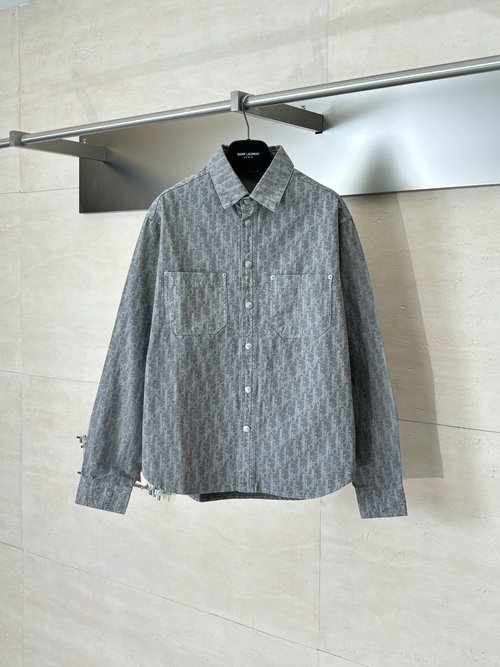 Dior Oblique Printed Denim Shirt with Aluminum Buttons