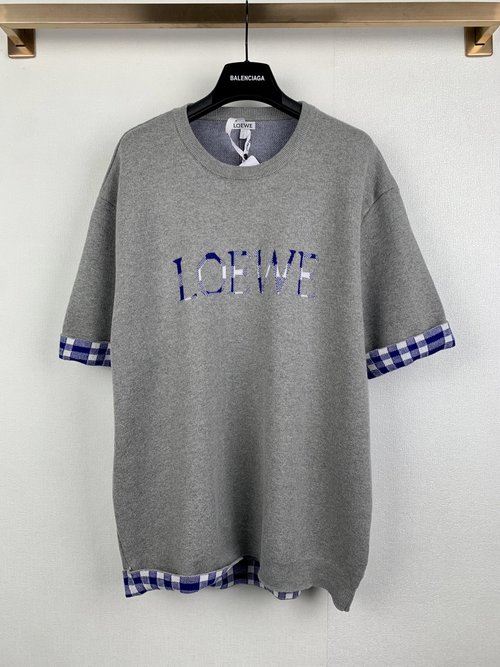 Loewe Letter Jacquard Check Short Sleeve Pullover