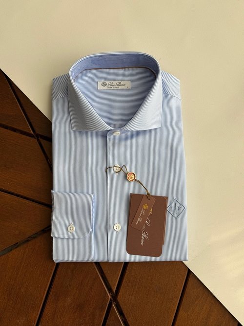 Prada Chic Sky - Blue Striped Embroidered Shirt