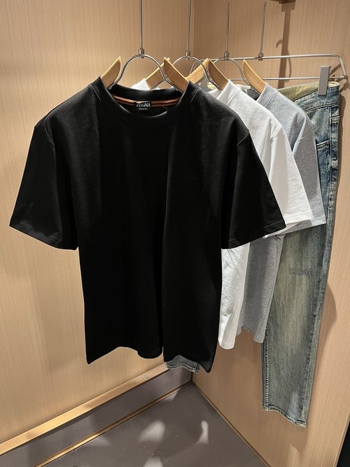 Zegna Classic Cotton Short Sleeve T-Shirt with Logo Embroidery
