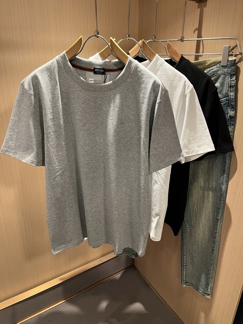 Zegna High-Quality Short Sleeve T-Shirt with Logo Stitching