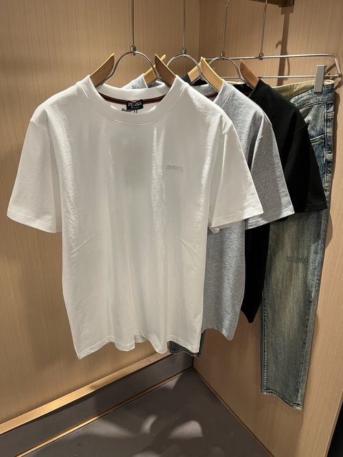 Zegna Premium Short Sleeve T-shirt with Exquisite Logo Embroidery