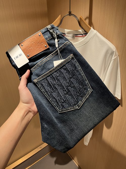 Dior Waterwashed Slim Straight Jeans with Leather Logo