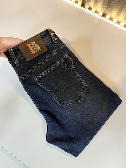 Hermes Premium Denim Straight-Leg Jeans with Logo