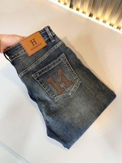 Hermes Premium Denim Jeans with Brand Logo