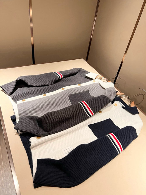 Thom Browne Soft Knitted Wool Sweater with Classic Stripes