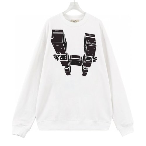 Hermes Custom Cotton Long Sleeve Sweatshirt with Logo Print