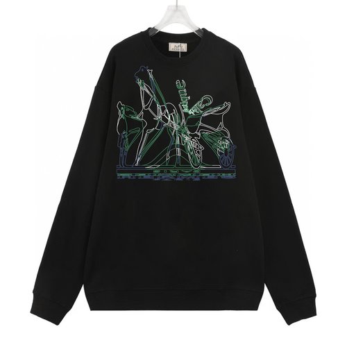 Hermes Cotton Pullover with Logo Print, Black & White