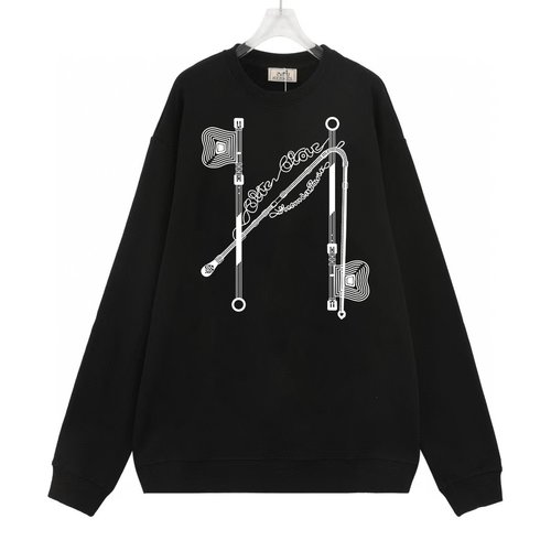 Hermes Cotton Pullover with Logo Print, Black & White